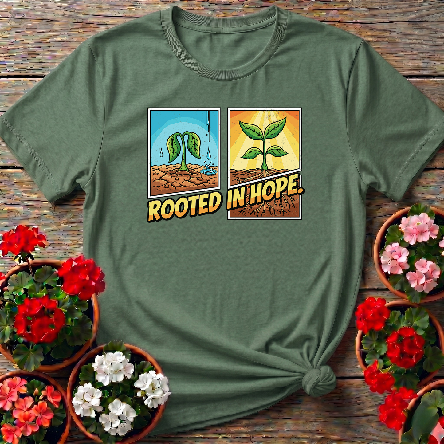 Rooted In Hope Gardening Tee for Plant Lovers