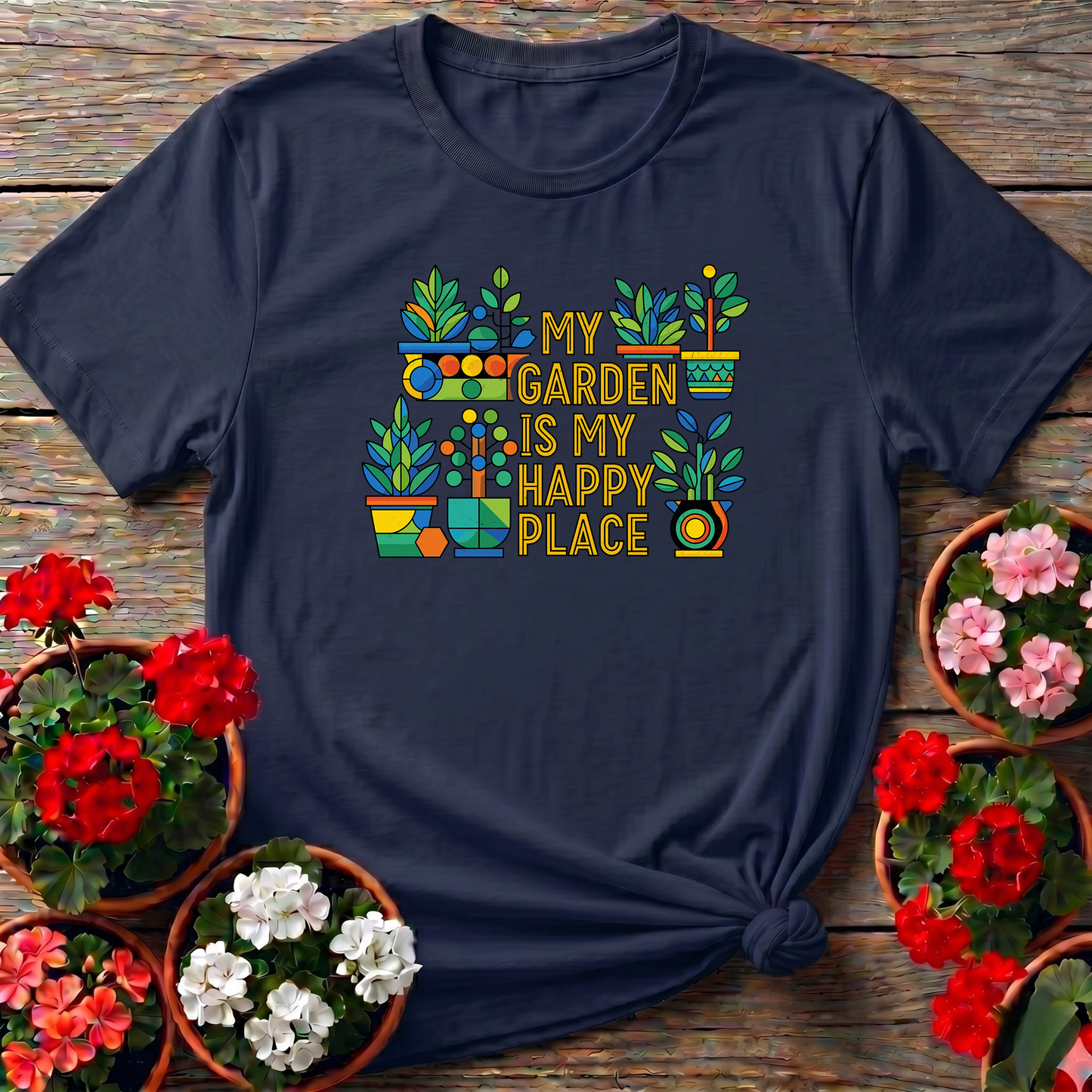 My Garden Is My Happy Place Colorful Potted Plants Tee