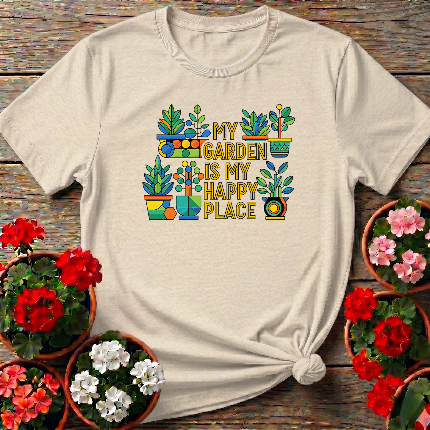 My Garden Is My Happy Place Colorful Potted Plants Tee