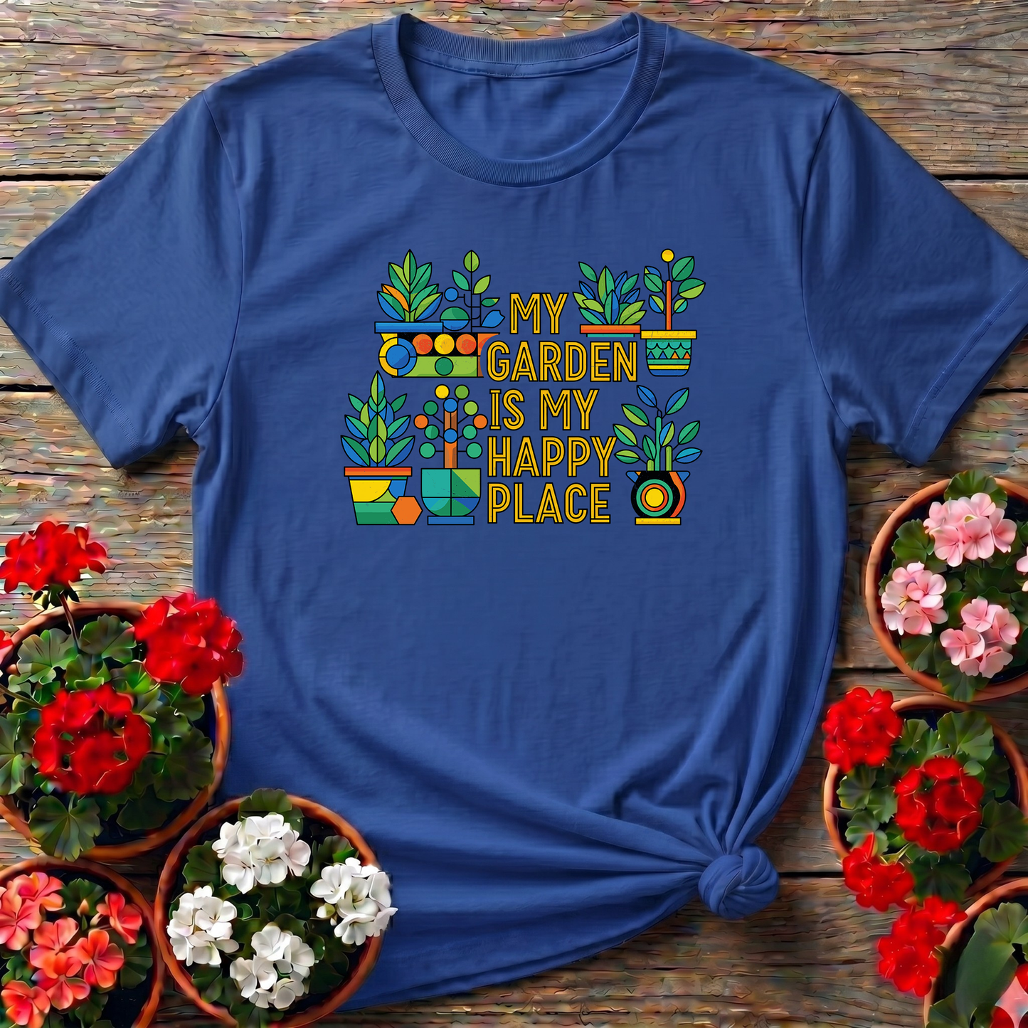 My Garden Is My Happy Place Colorful Potted Plants Tee