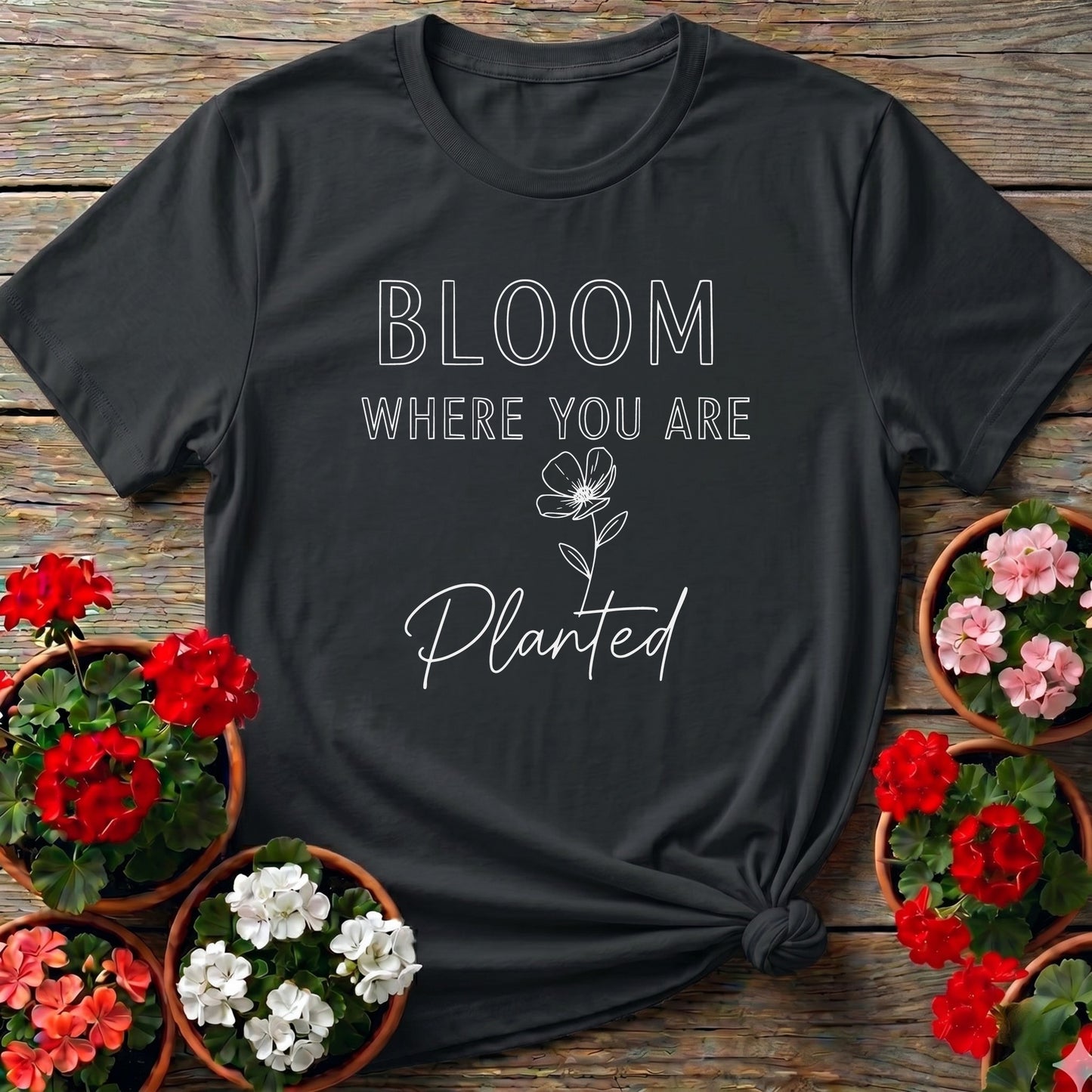 Bloom Where You Are Planted Floral Gardening Shirt