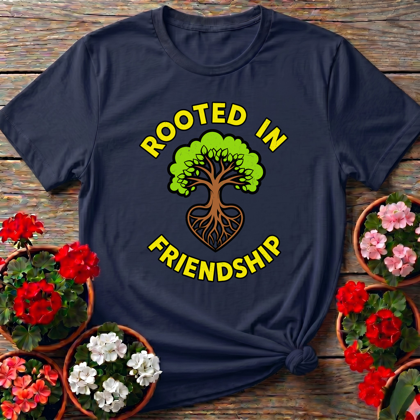 Rooted in Friendship Tree Heart Gardening T-Shirt