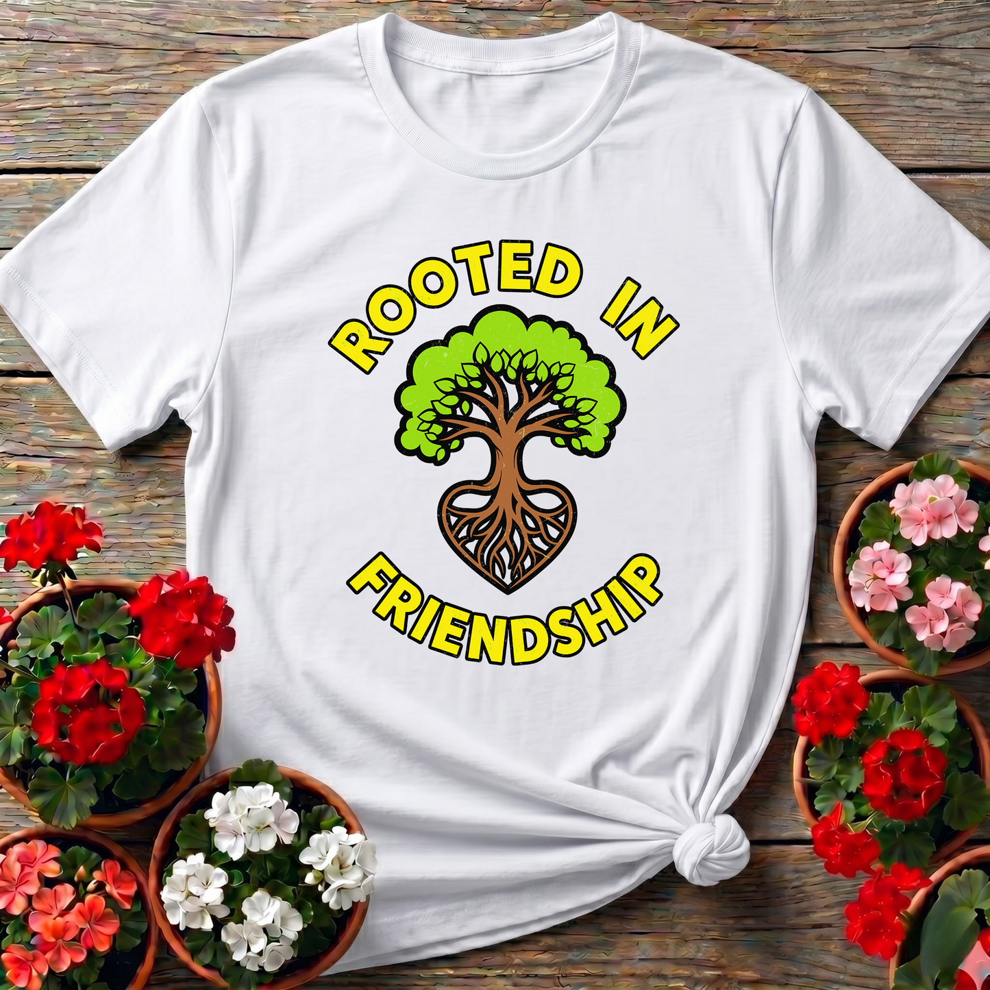 Rooted in Friendship Tree Heart Gardening T-Shirt