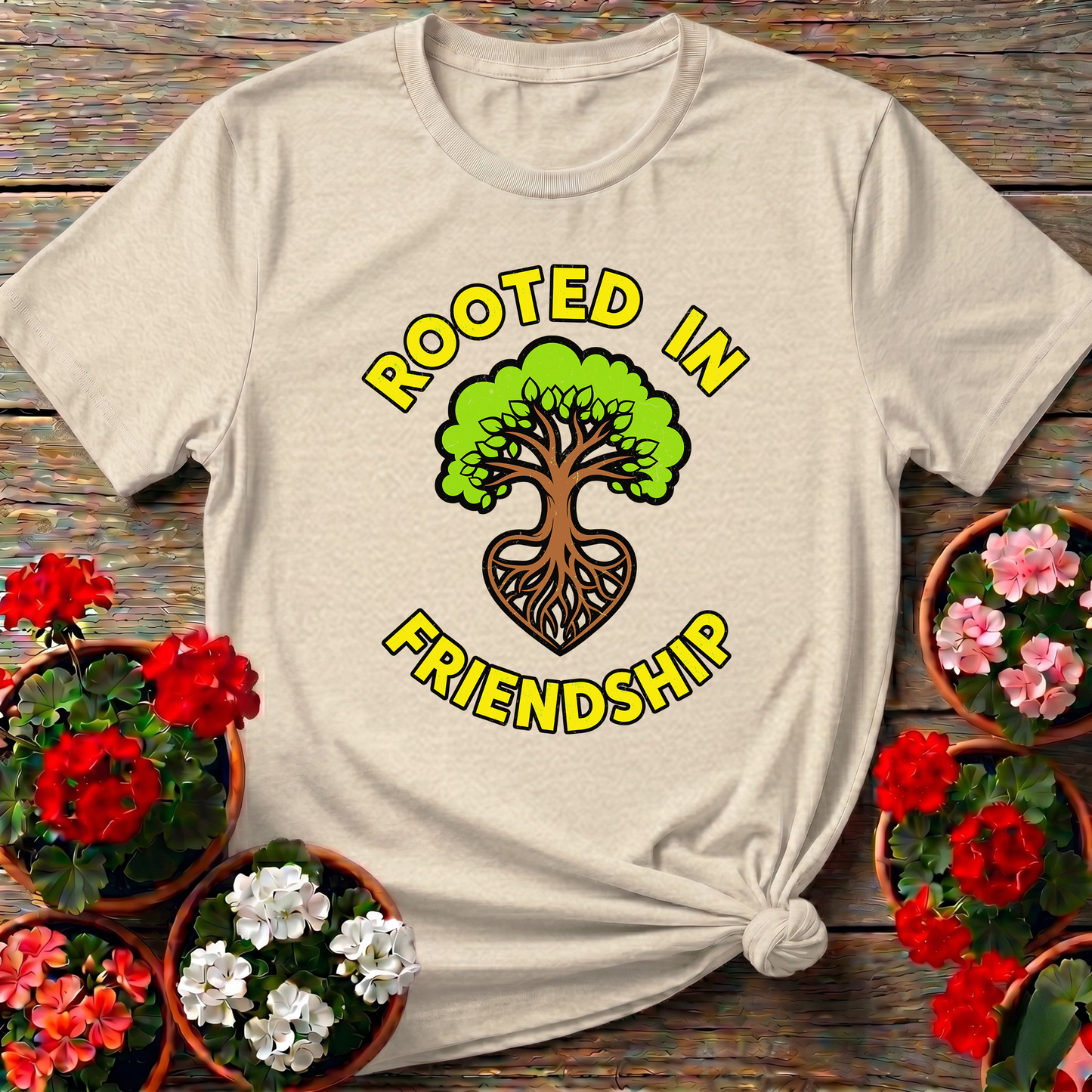 Rooted in Friendship Tree Heart Gardening T-Shirt