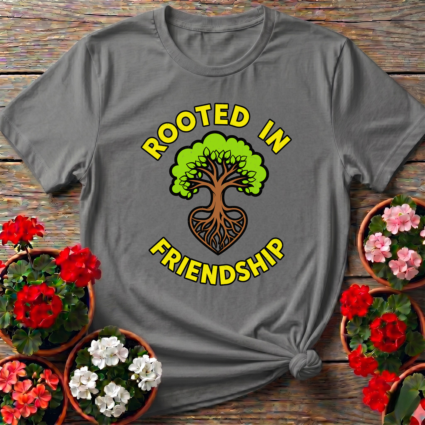 Rooted in Friendship Tree Heart Gardening T-Shirt