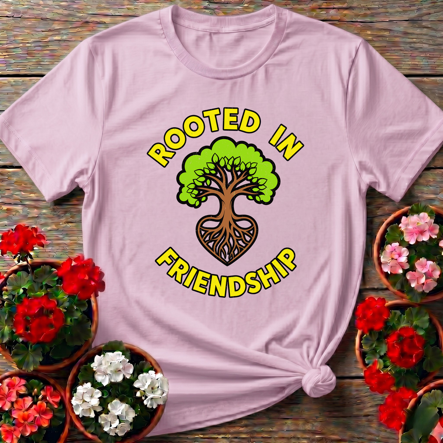 Rooted in Friendship Tree Heart Gardening T-Shirt