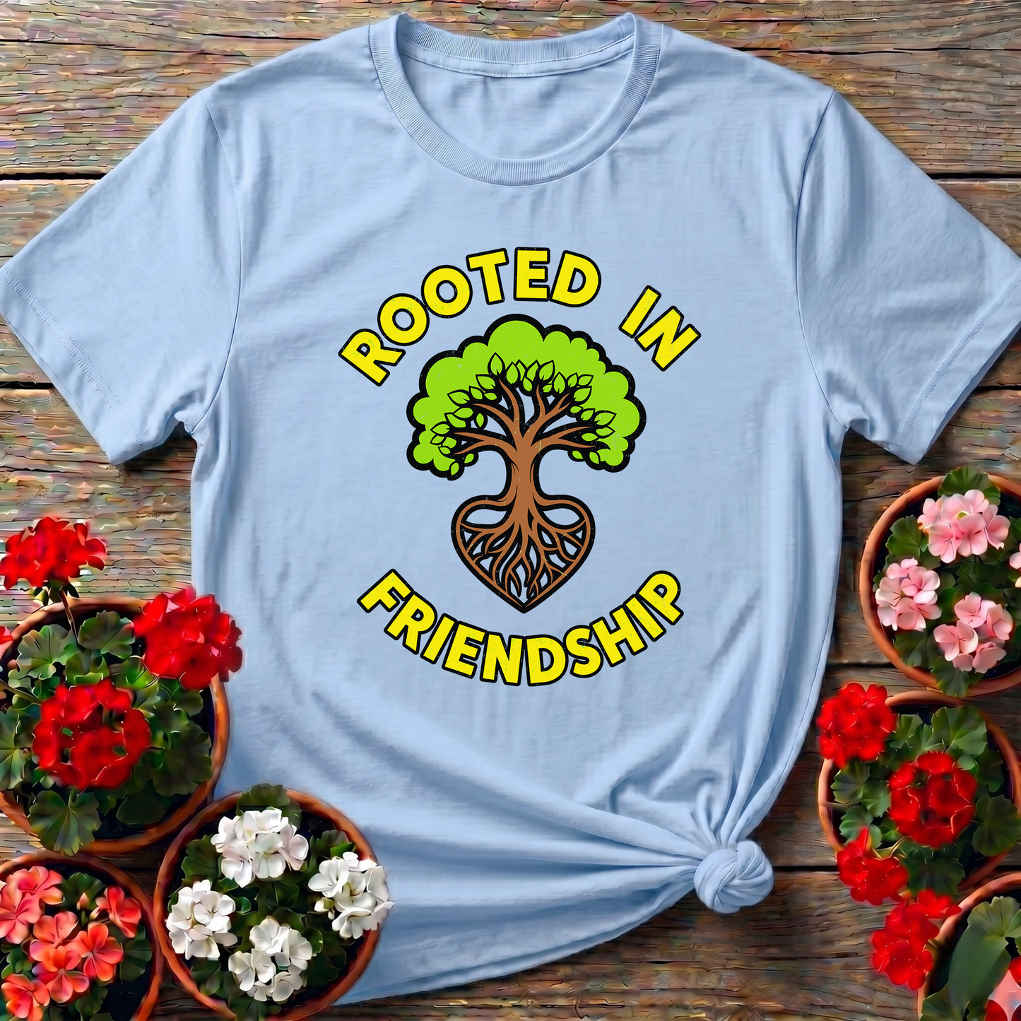 Rooted in Friendship Tree Heart Gardening T-Shirt