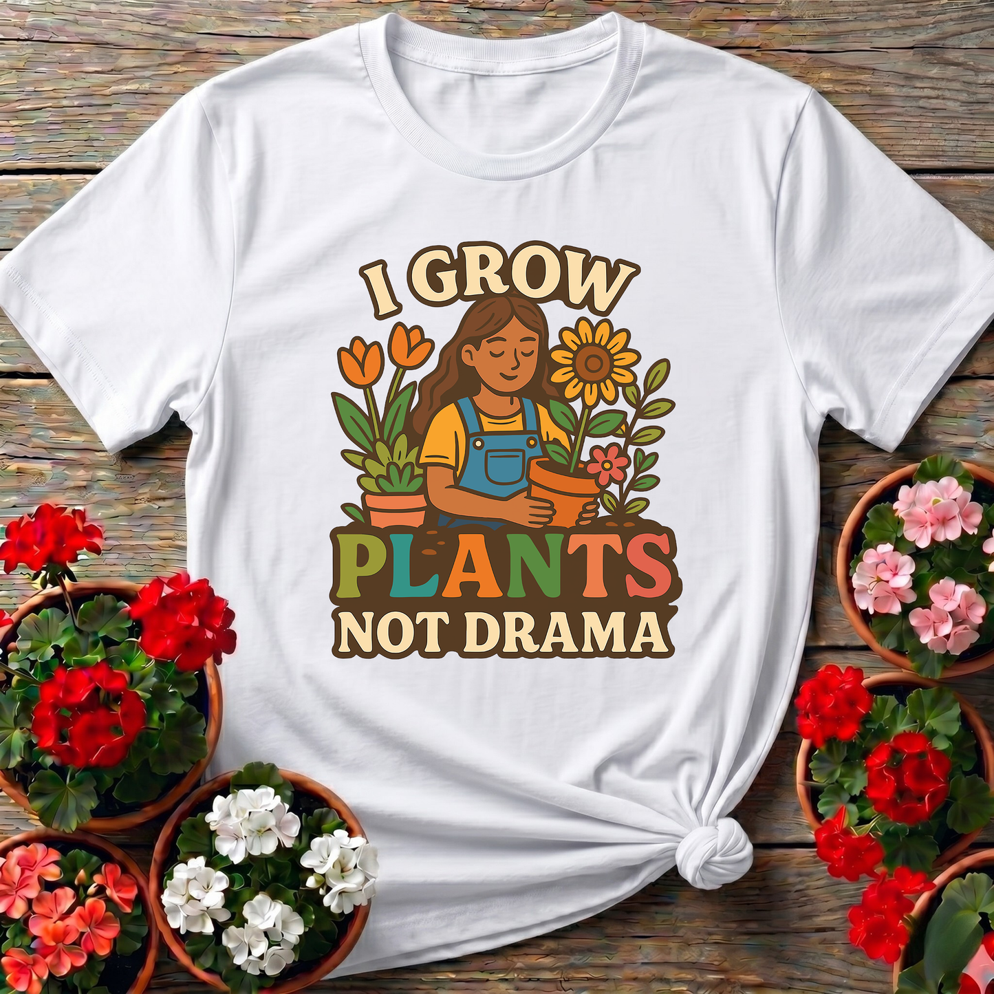 I Grow Plants Not Drama Funny Gardening T-Shirt