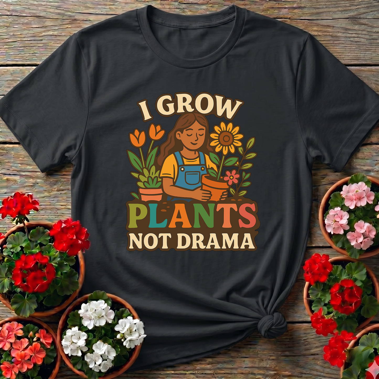 I Grow Plants Not Drama Funny Gardening T-Shirt