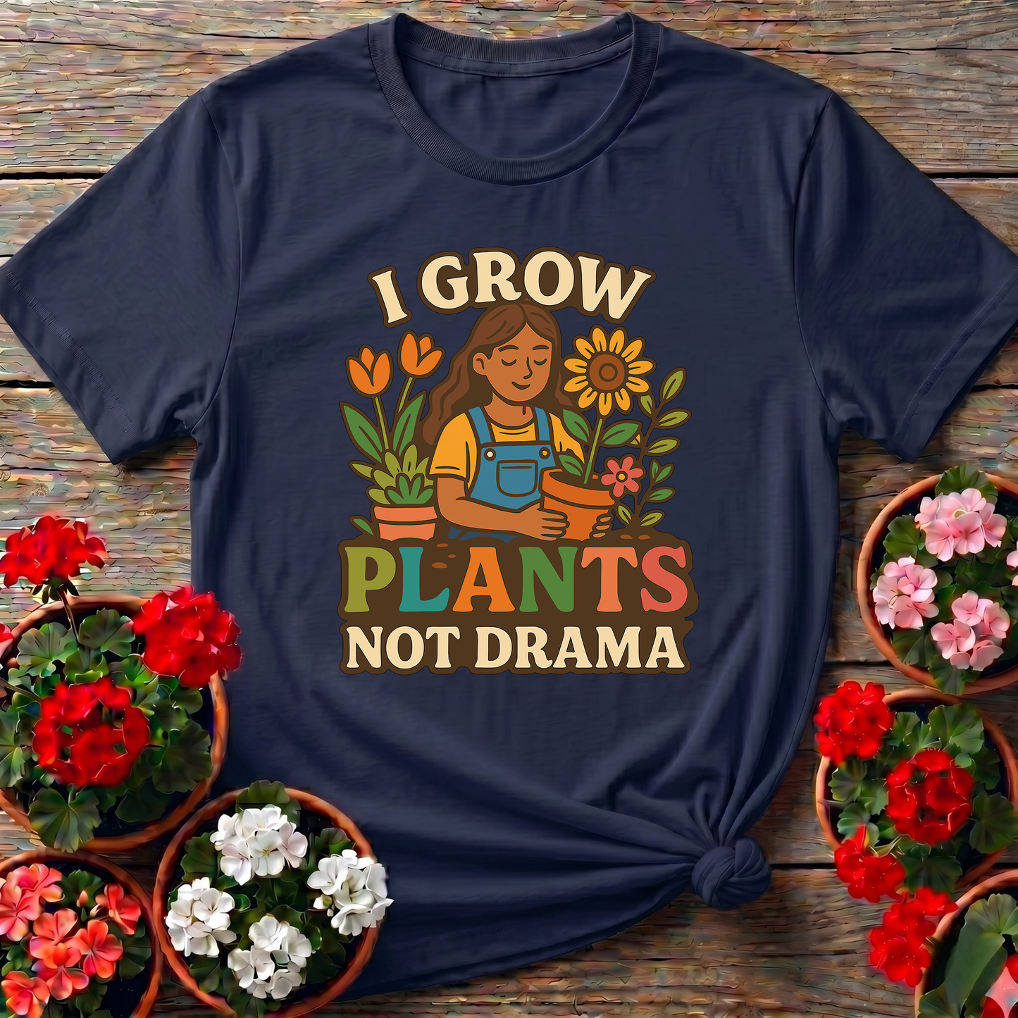 I Grow Plants Not Drama Funny Gardening T-Shirt