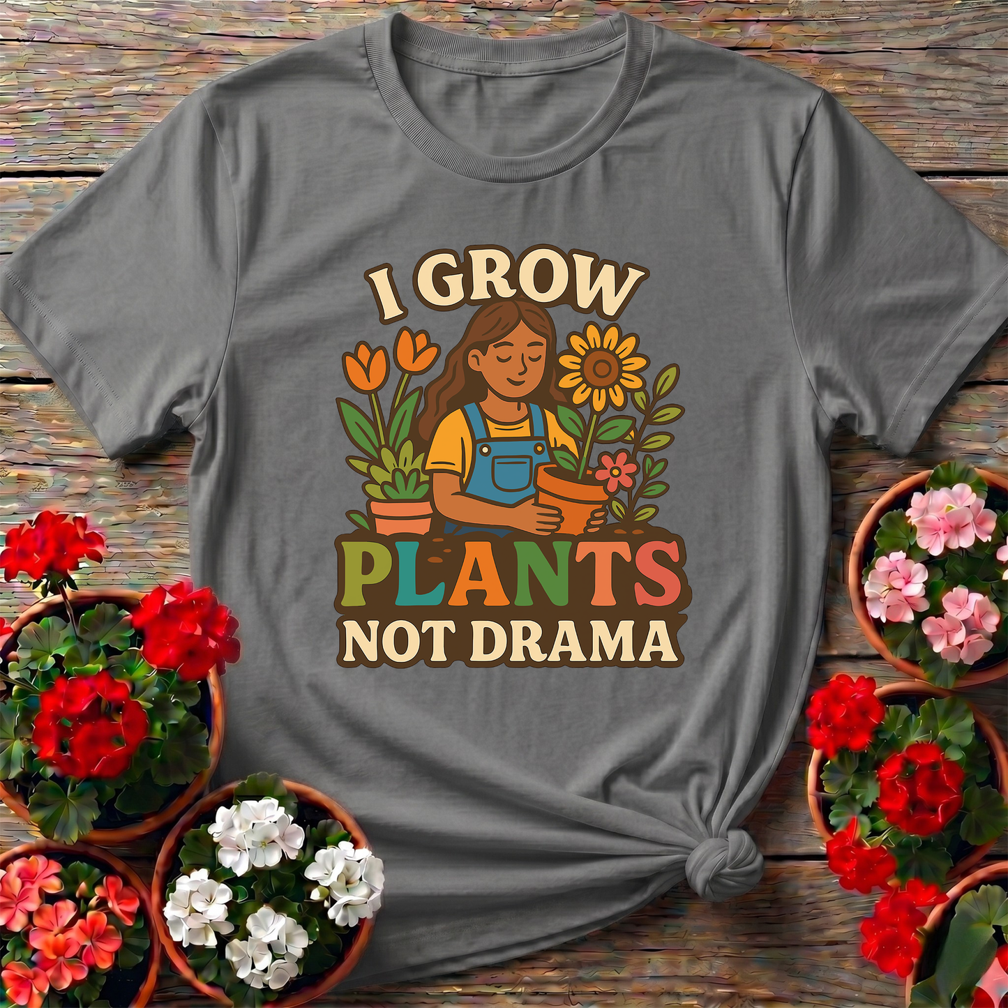 I Grow Plants Not Drama Funny Gardening T-Shirt