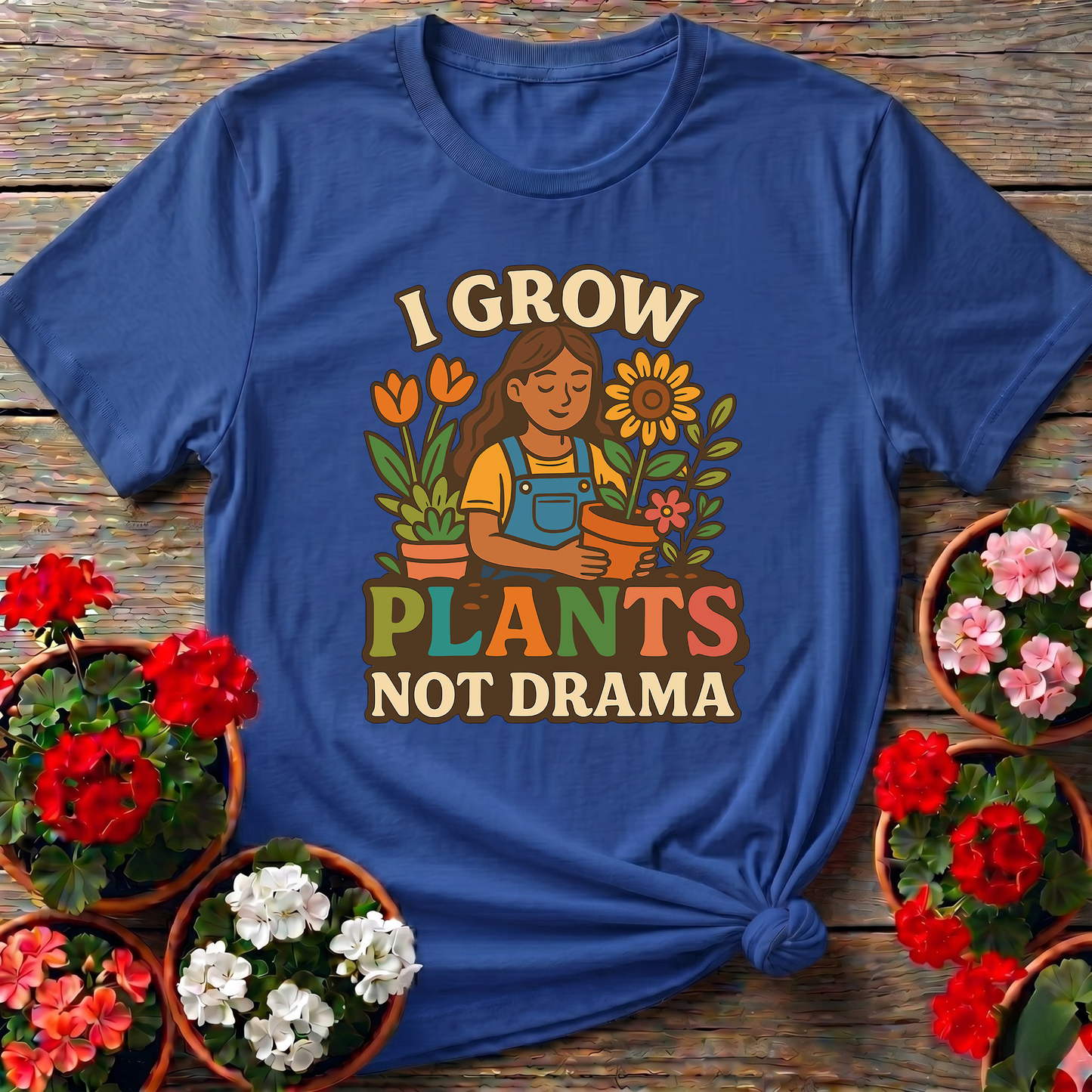 I Grow Plants Not Drama Funny Gardening T-Shirt