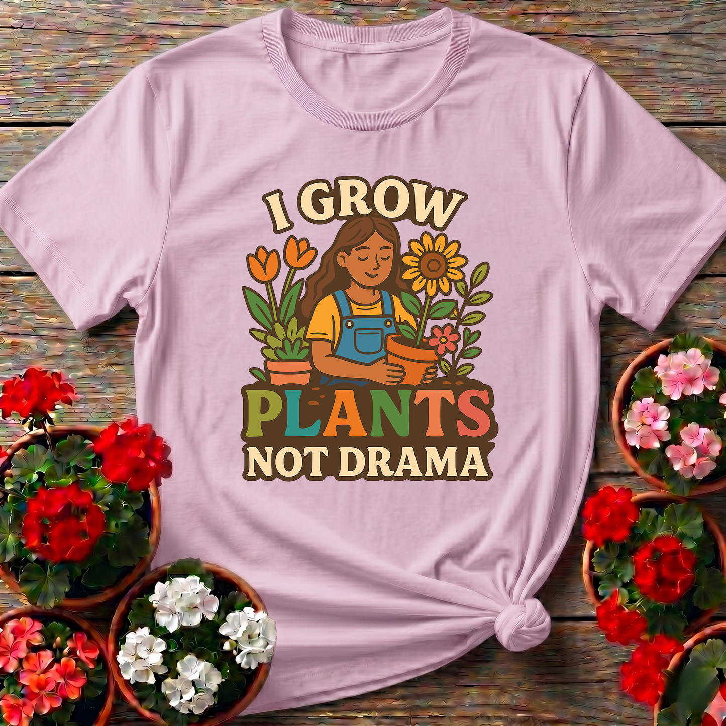 I Grow Plants Not Drama Funny Gardening T-Shirt