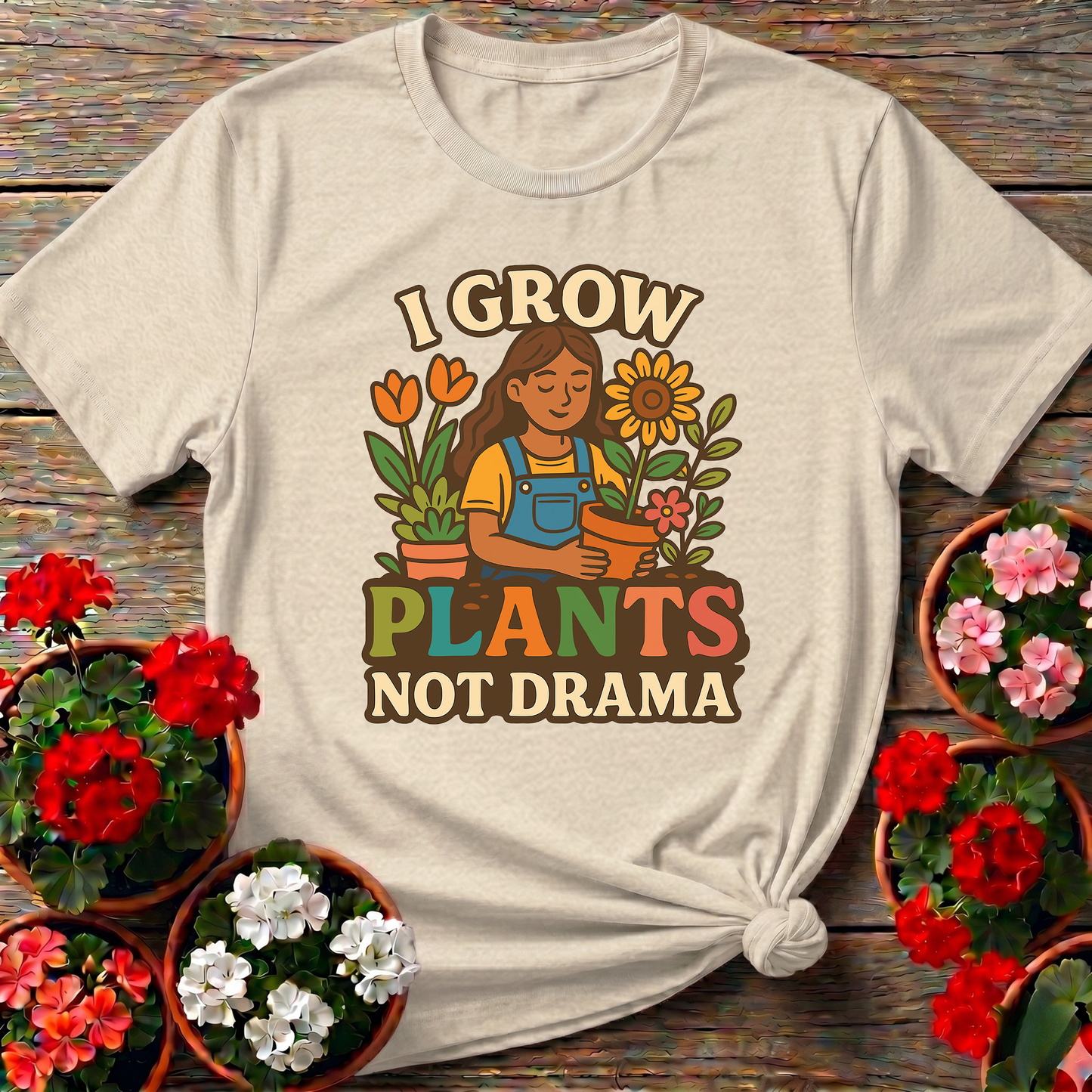 I Grow Plants Not Drama Funny Gardening T-Shirt