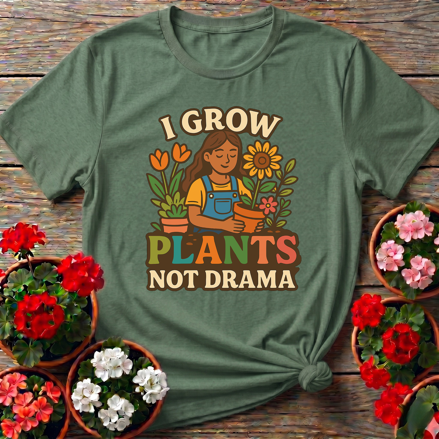 I Grow Plants Not Drama Funny Gardening T-Shirt