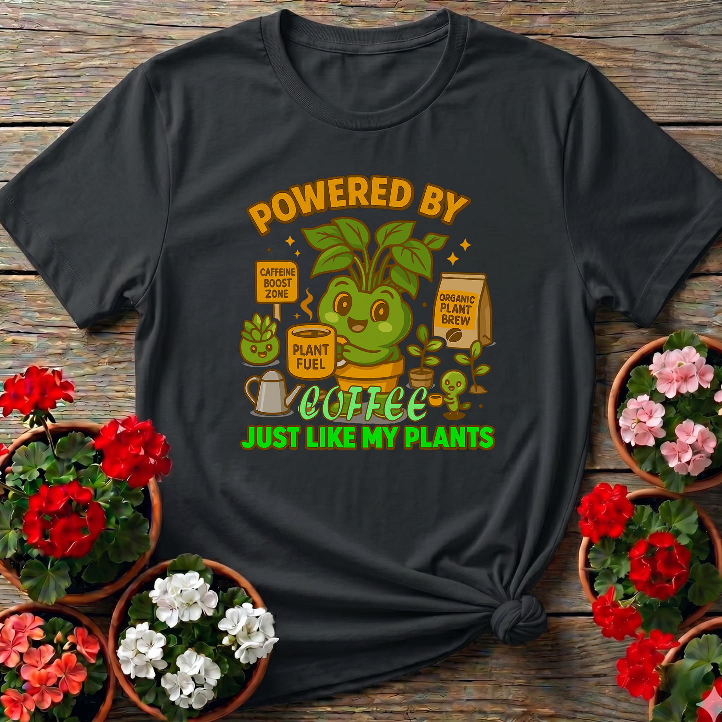 Powered By Coffee Just Like My Plants Gardening Tee