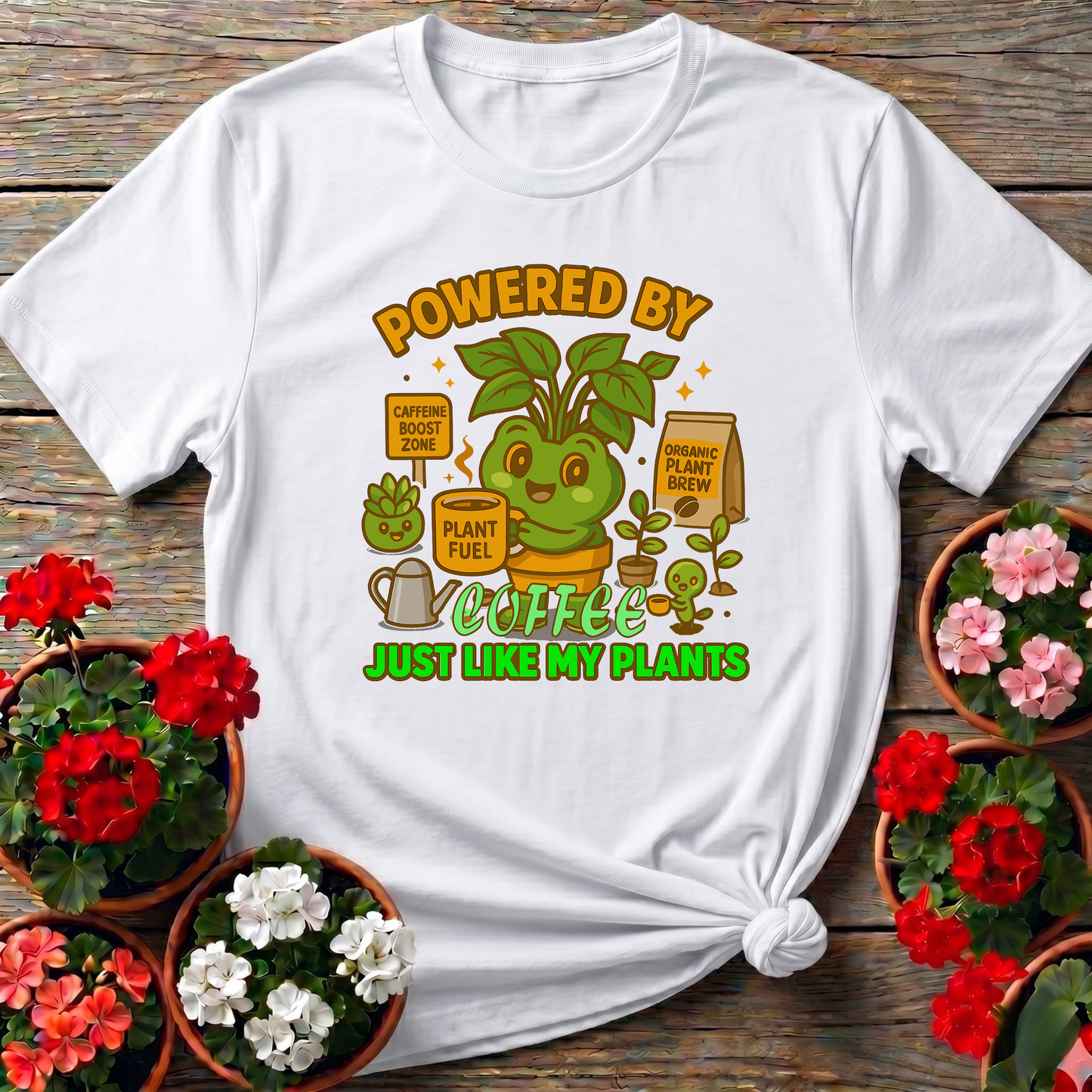 Powered By Coffee Just Like My Plants Gardening Tee