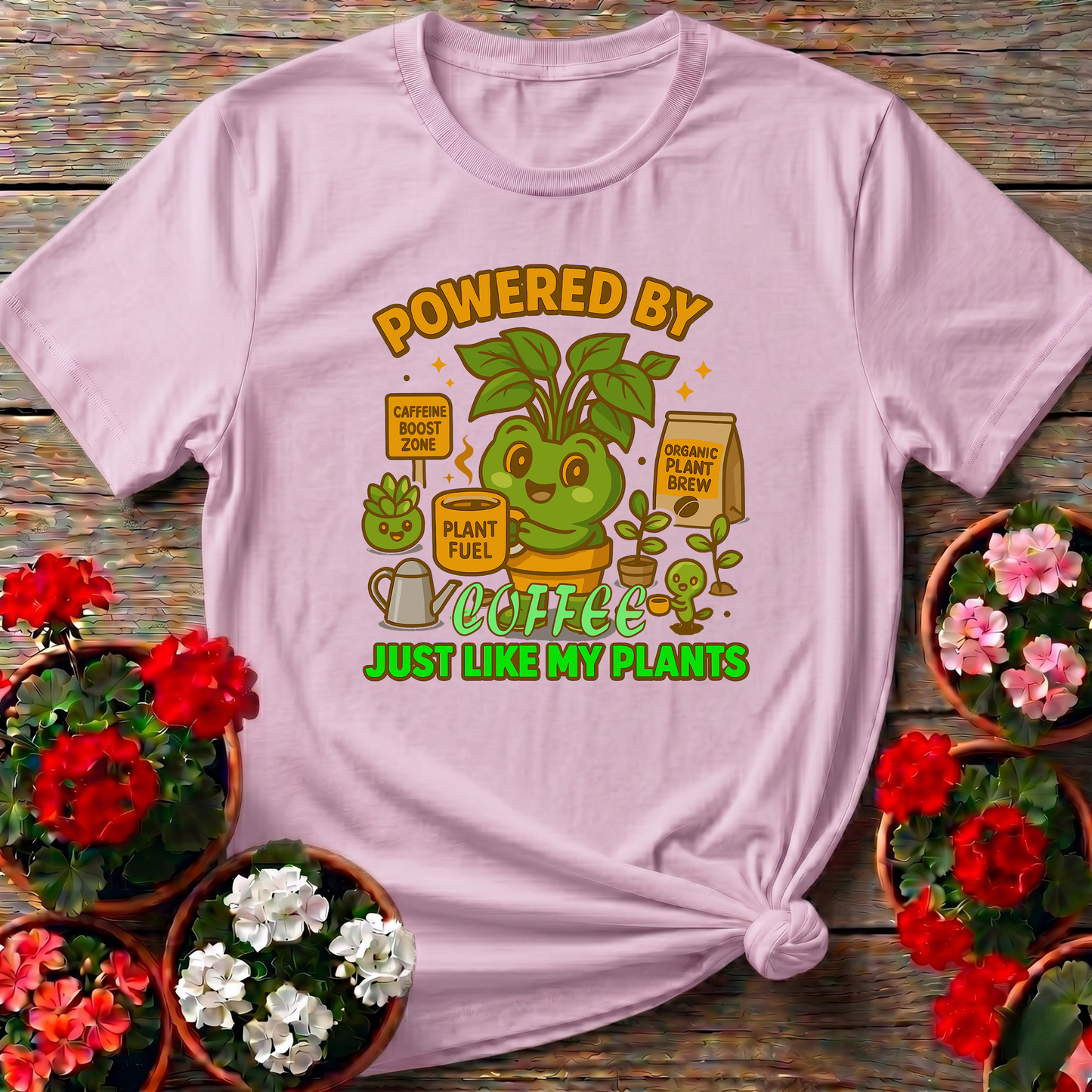 Powered By Coffee Just Like My Plants Gardening Tee