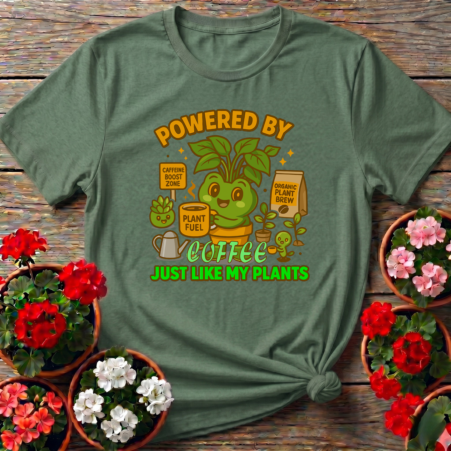 Powered By Coffee Just Like My Plants Gardening Tee