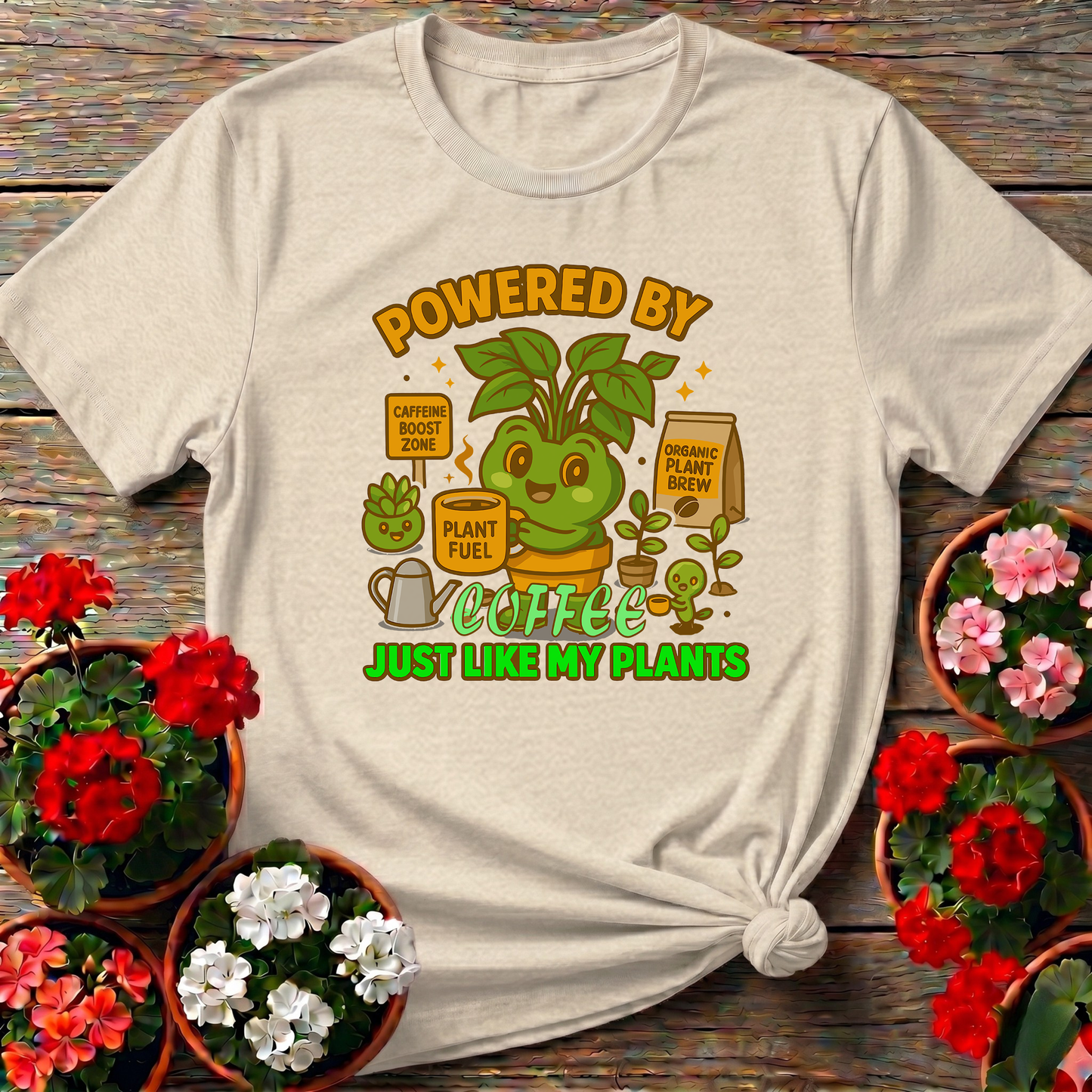 Powered By Coffee Just Like My Plants Gardening Tee