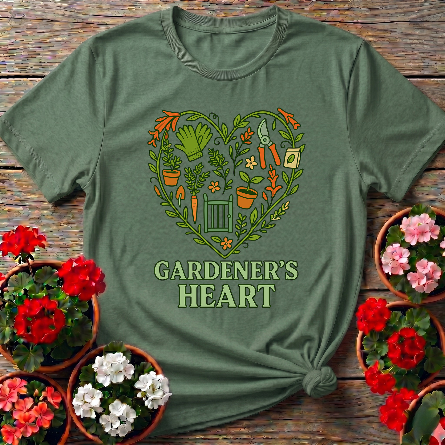 Gardener's Heart Gate Illustration Gardening T-Shirt