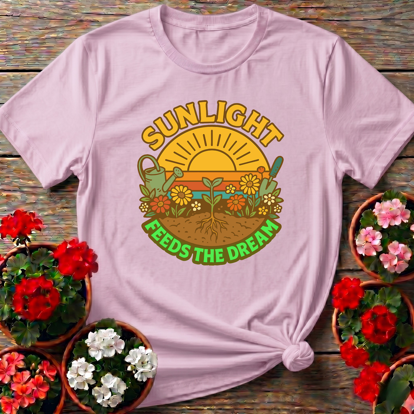 Sunlight Feeds the Dream Retro Gardening Tee