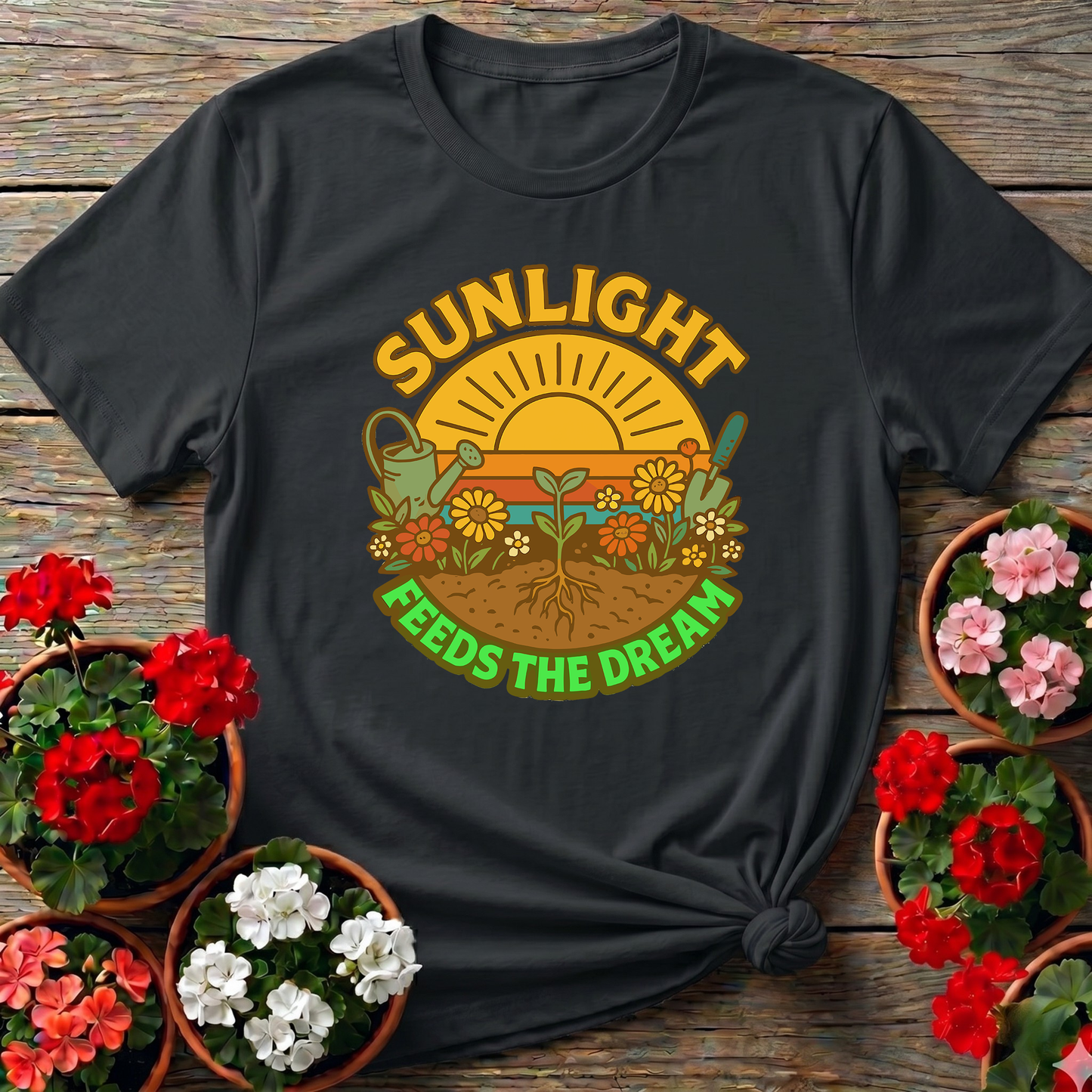 Sunlight Feeds the Dream Retro Gardening Tee