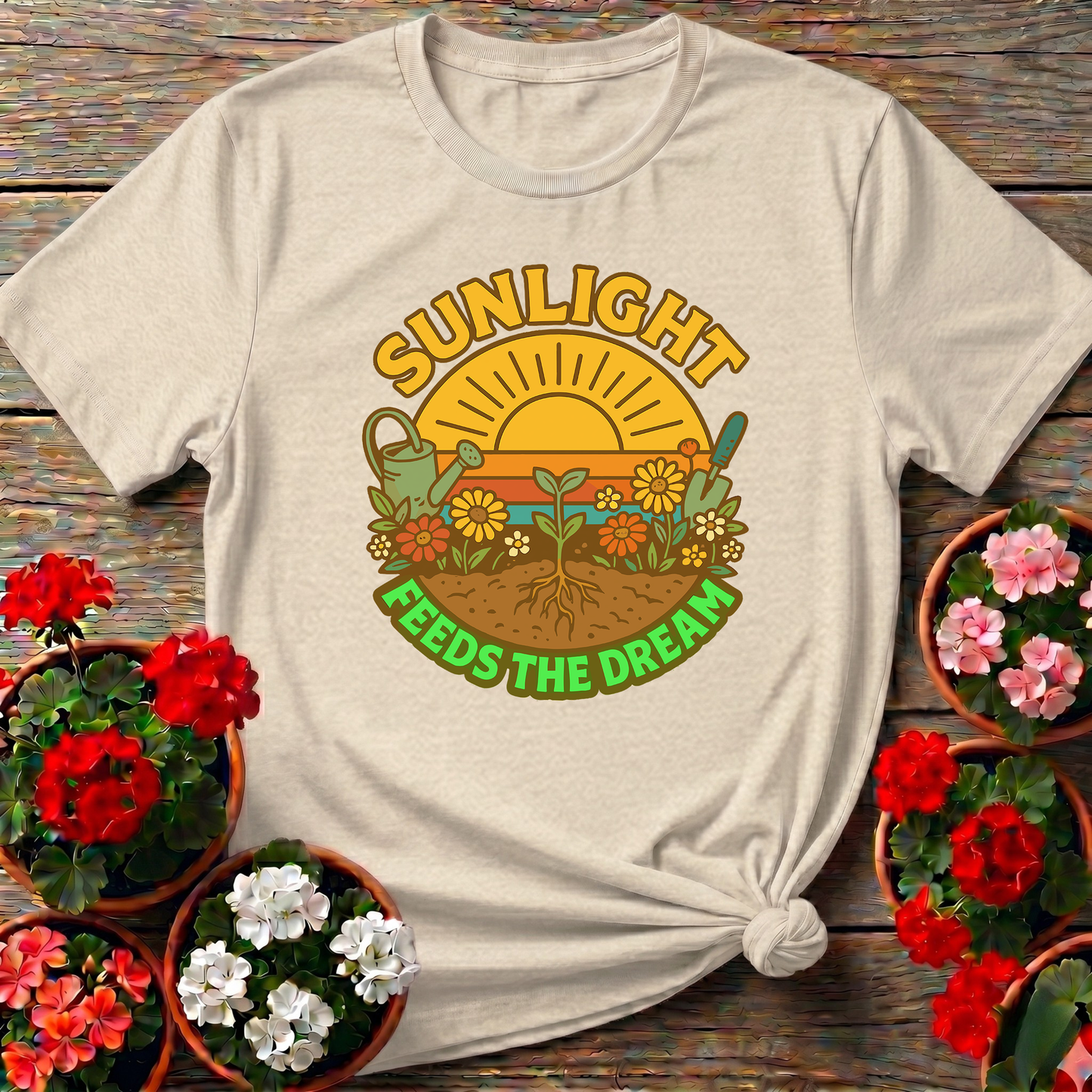 Sunlight Feeds the Dream Retro Gardening Tee