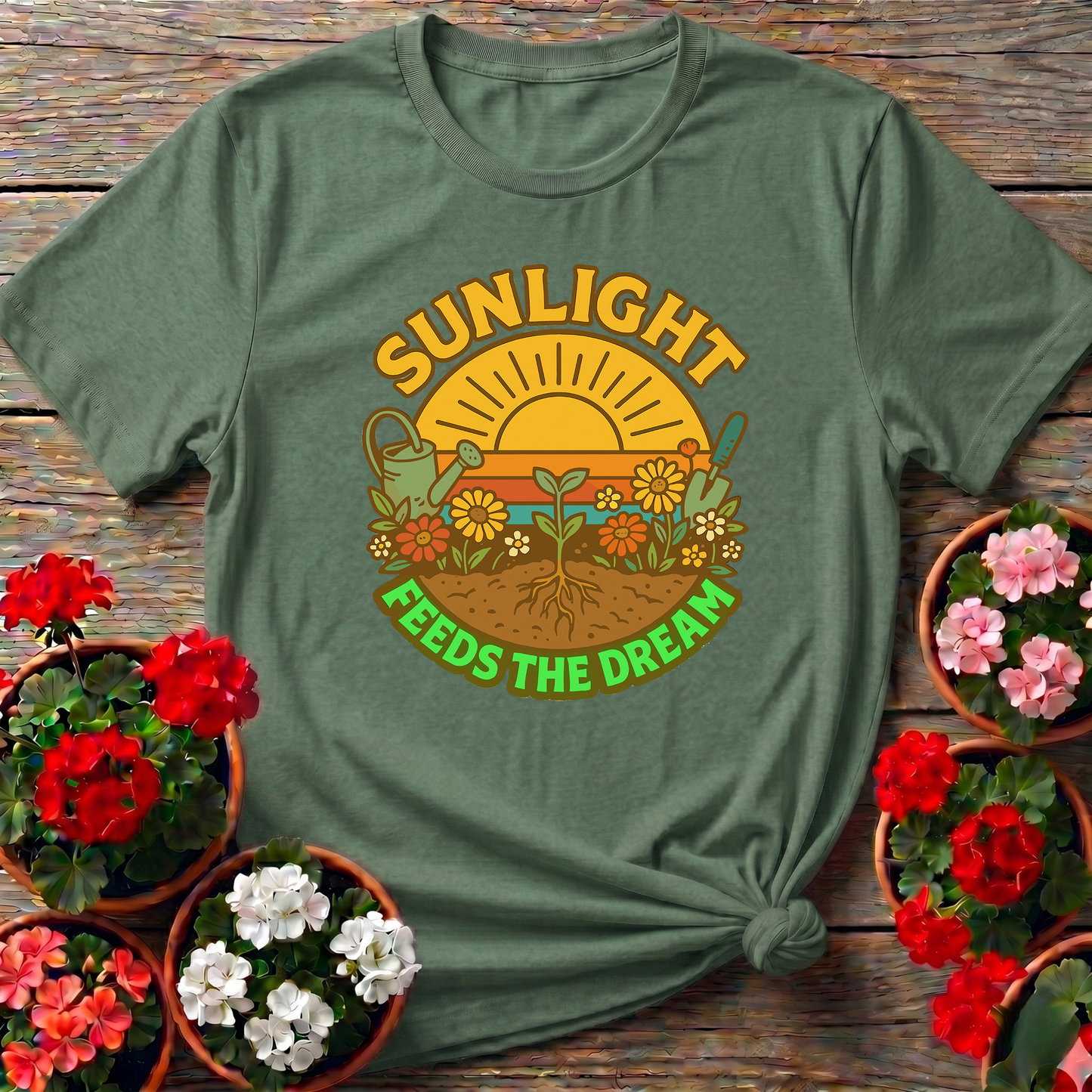 Sunlight Feeds the Dream Retro Gardening Tee