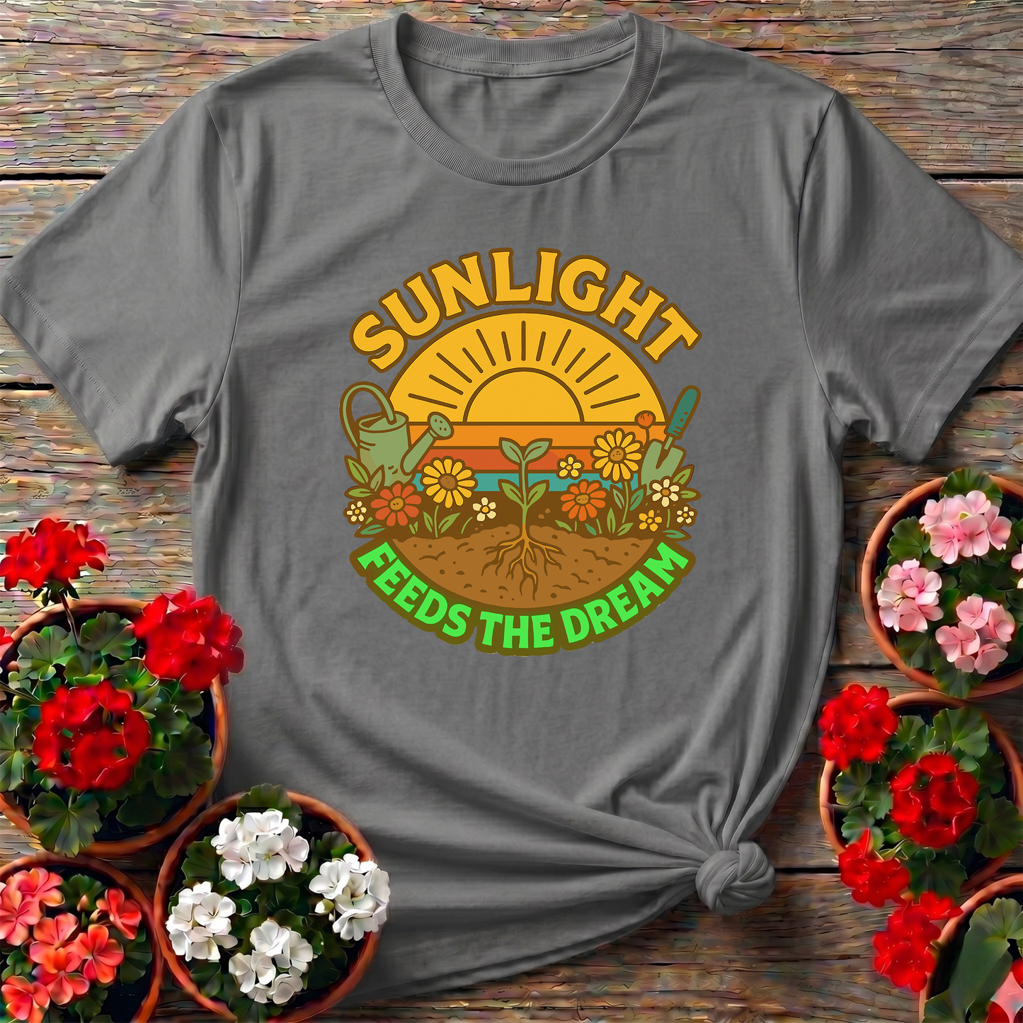 Sunlight Feeds the Dream Retro Gardening Tee