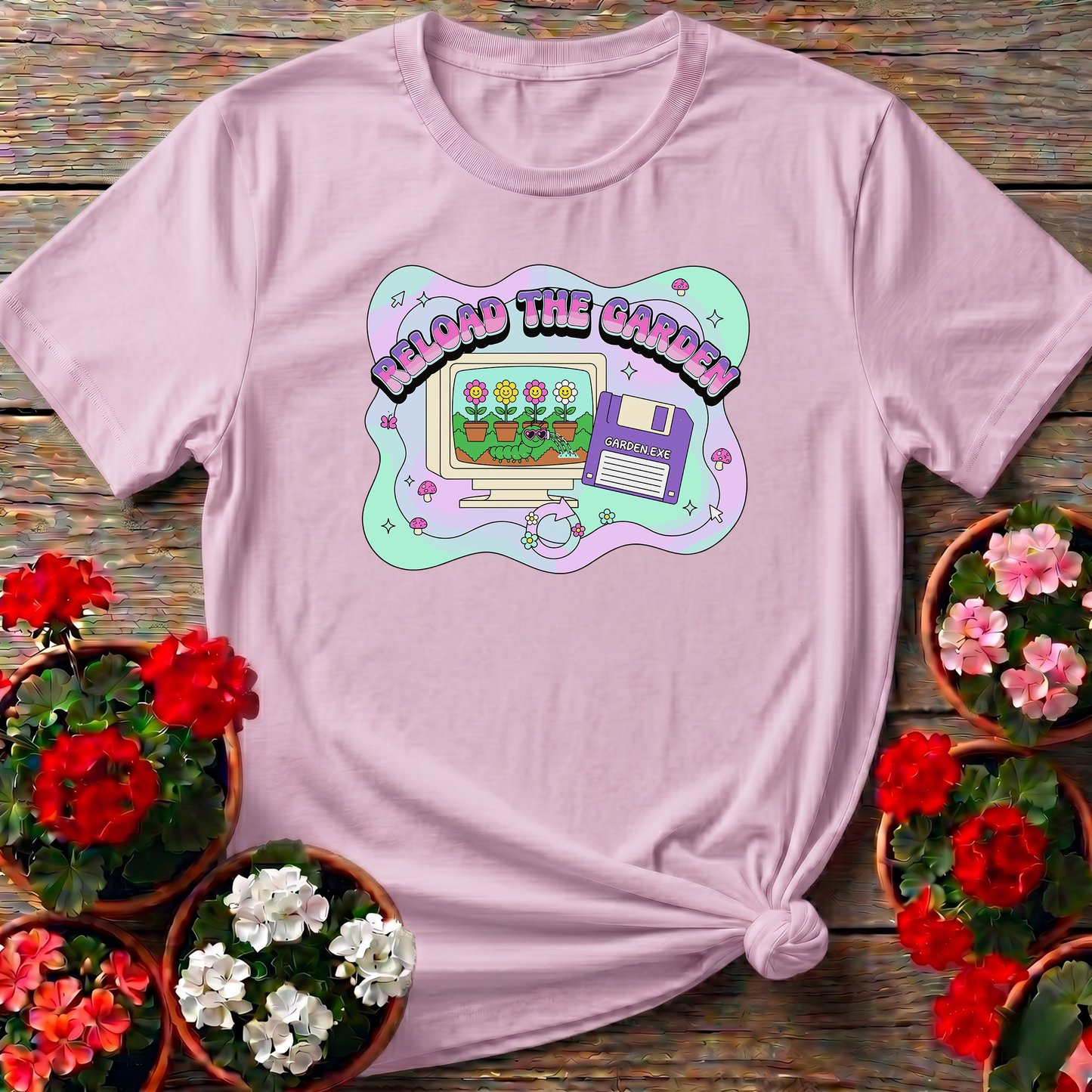 Reload The Garden Retro Computer Gardening T-Shirt