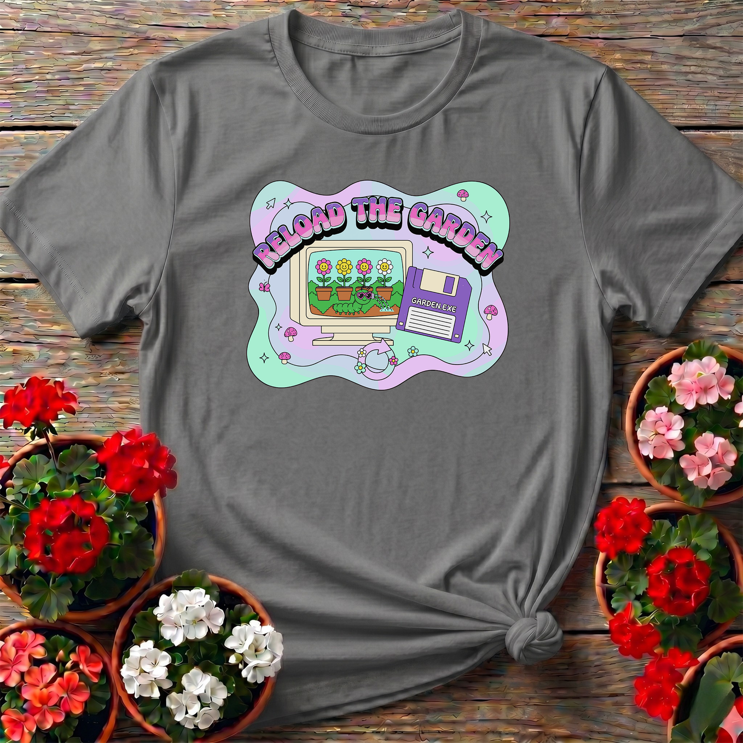 Reload The Garden Retro Computer Gardening T-Shirt