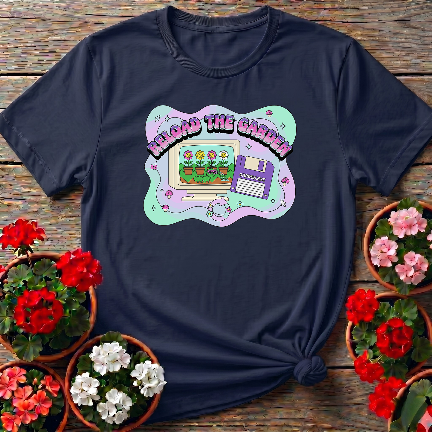 Reload The Garden Retro Computer Gardening T-Shirt