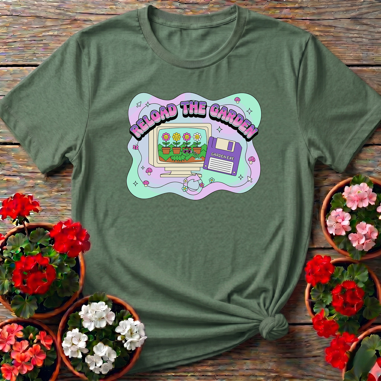 Reload The Garden Retro Computer Gardening T-Shirt