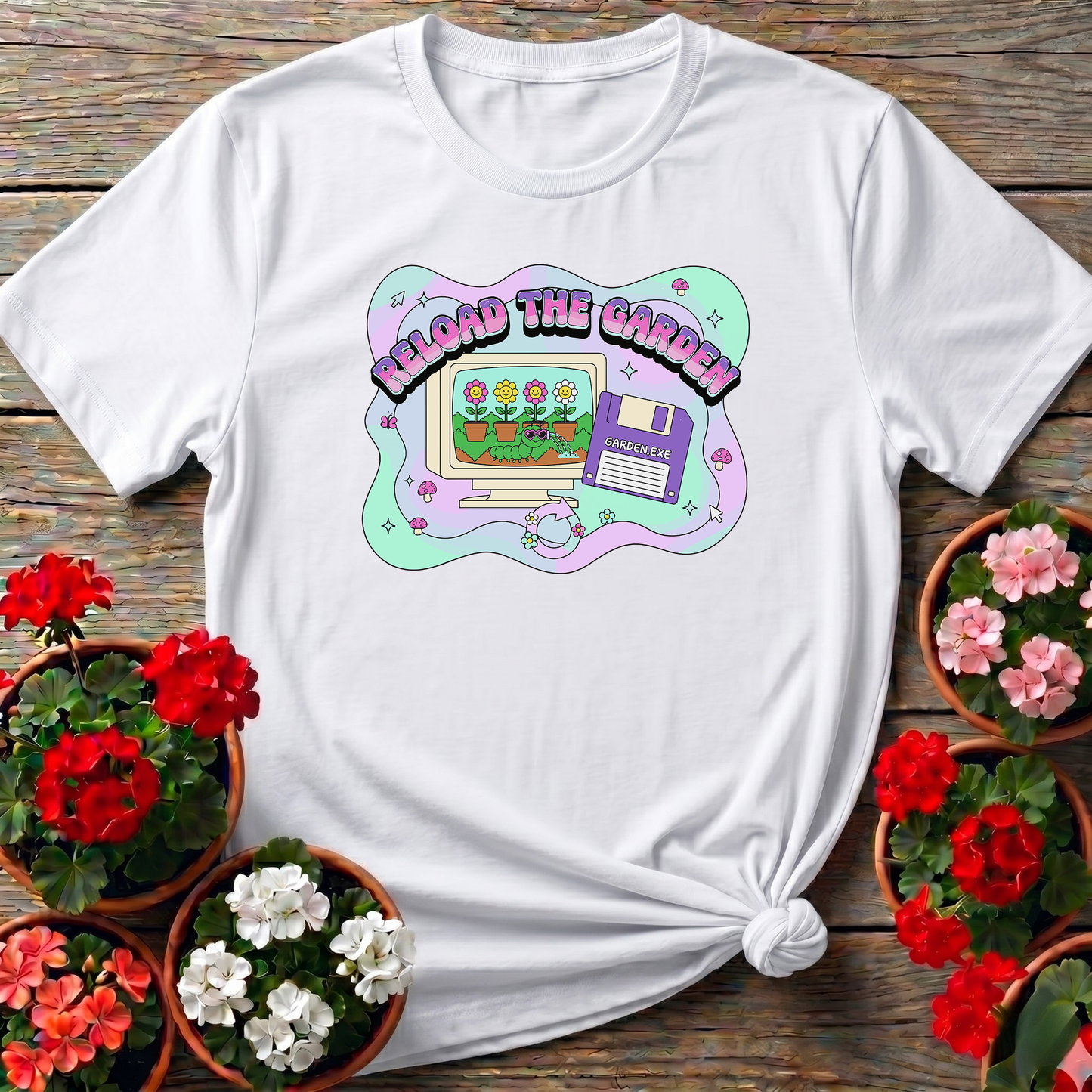 Reload The Garden Retro Computer Gardening T-Shirt