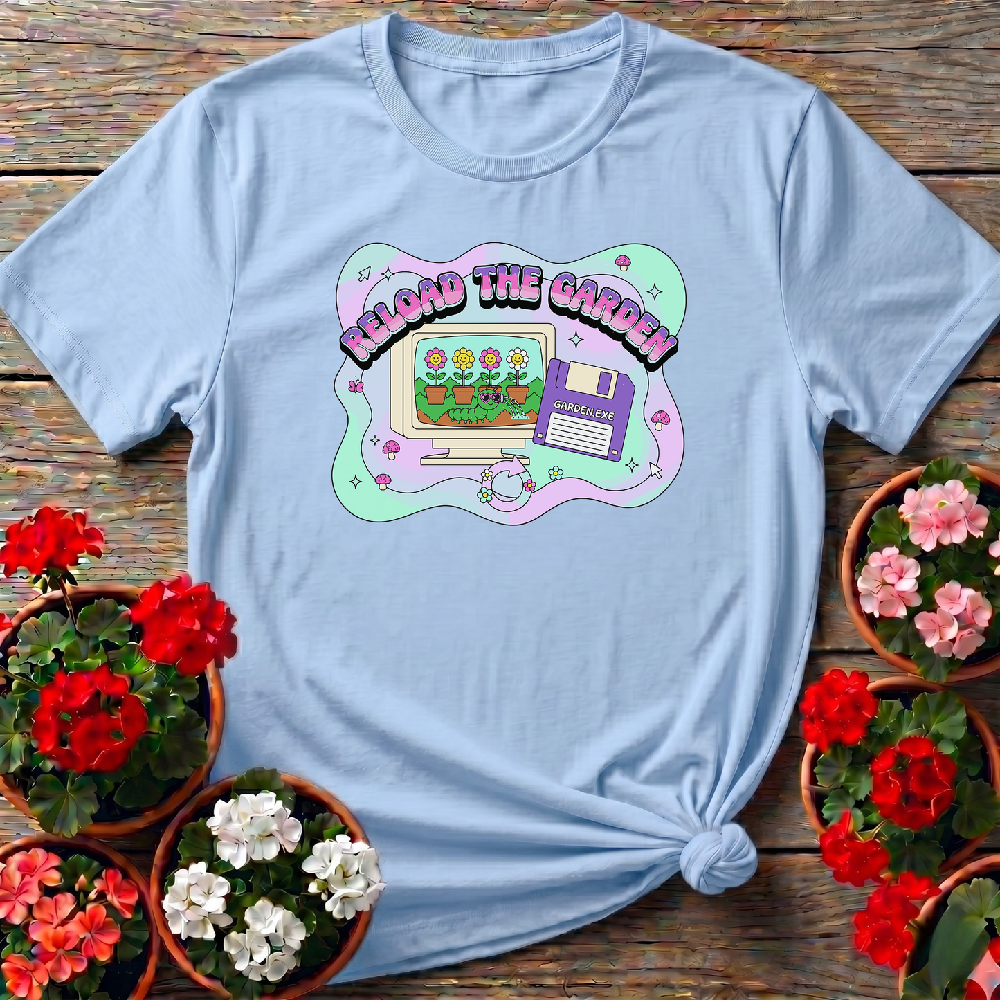 Reload The Garden Retro Computer Gardening T-Shirt