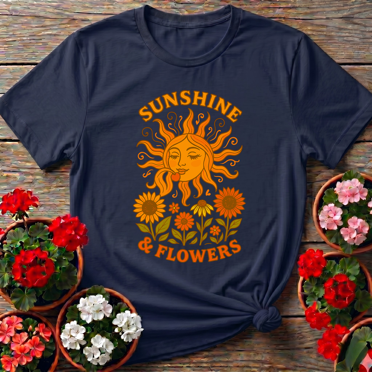 Sunshine & Flowers Retro Sun Gardening T-Shirt