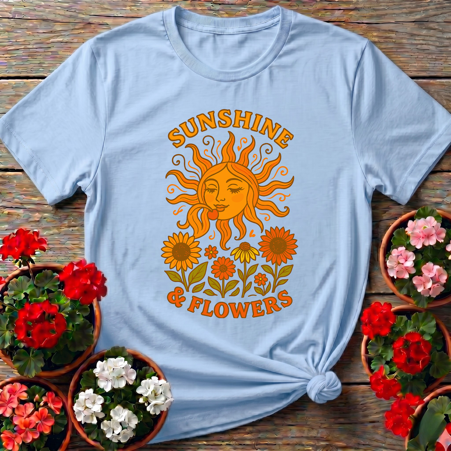 Sunshine & Flowers Retro Sun Gardening T-Shirt