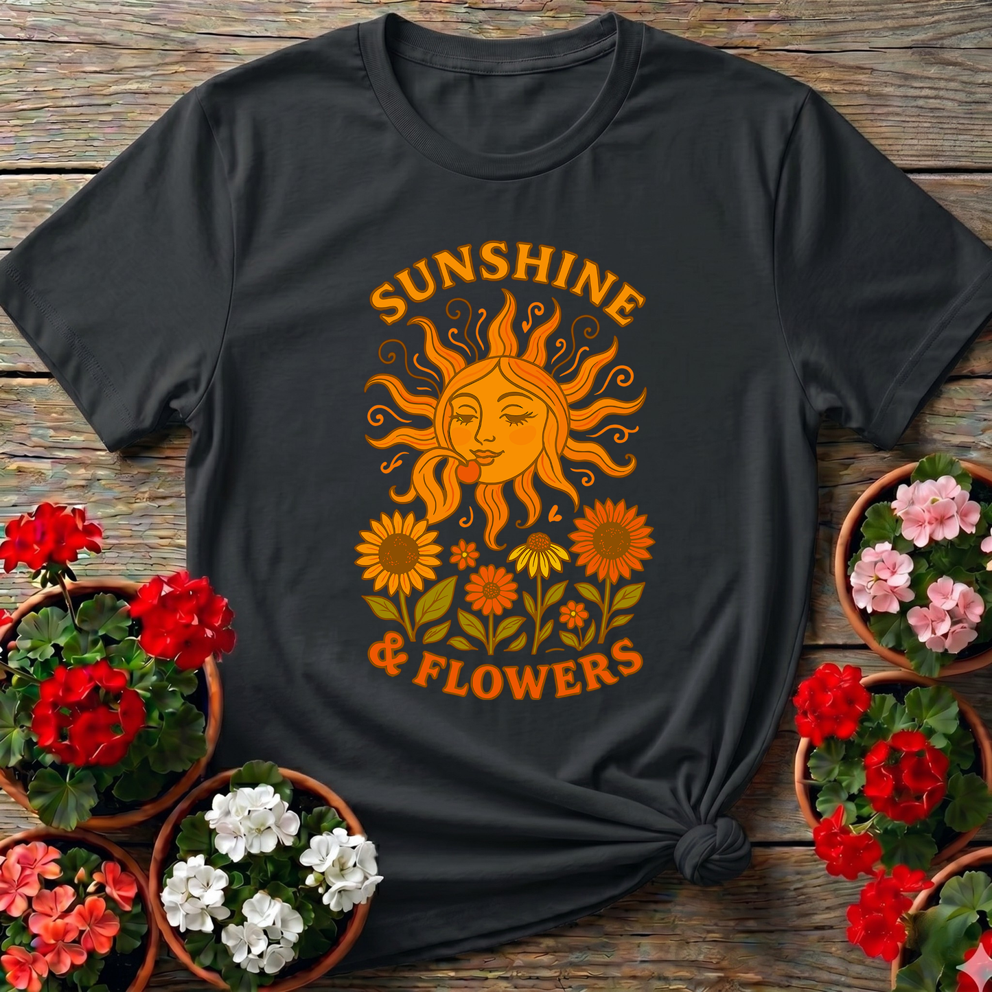 Sunshine & Flowers Retro Sun Gardening T-Shirt