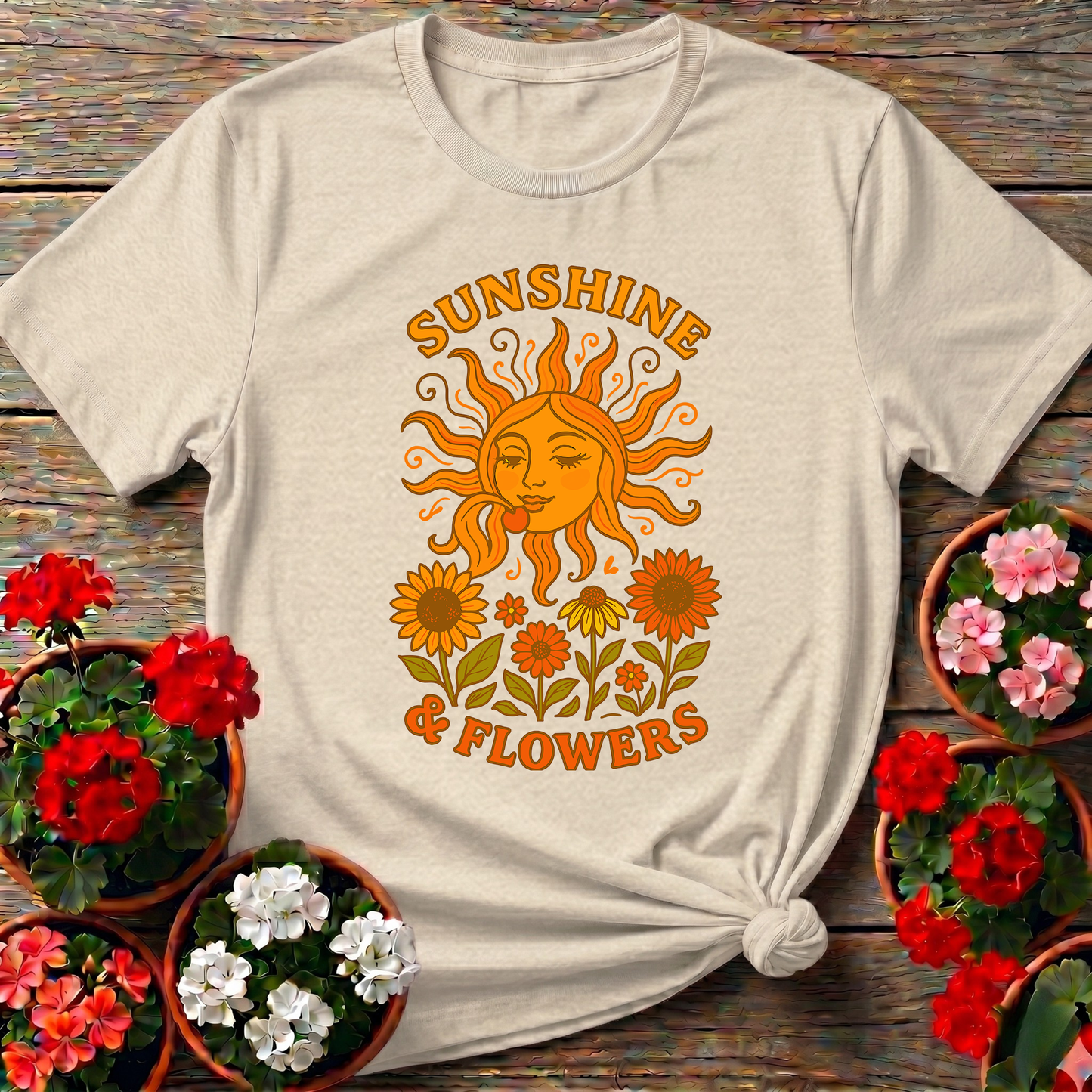 Sunshine & Flowers Retro Sun Gardening T-Shirt