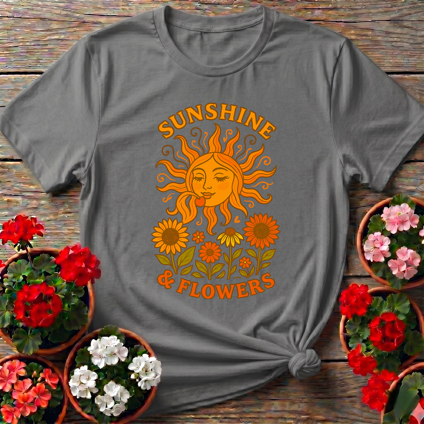 Sunshine & Flowers Retro Sun Gardening T-Shirt