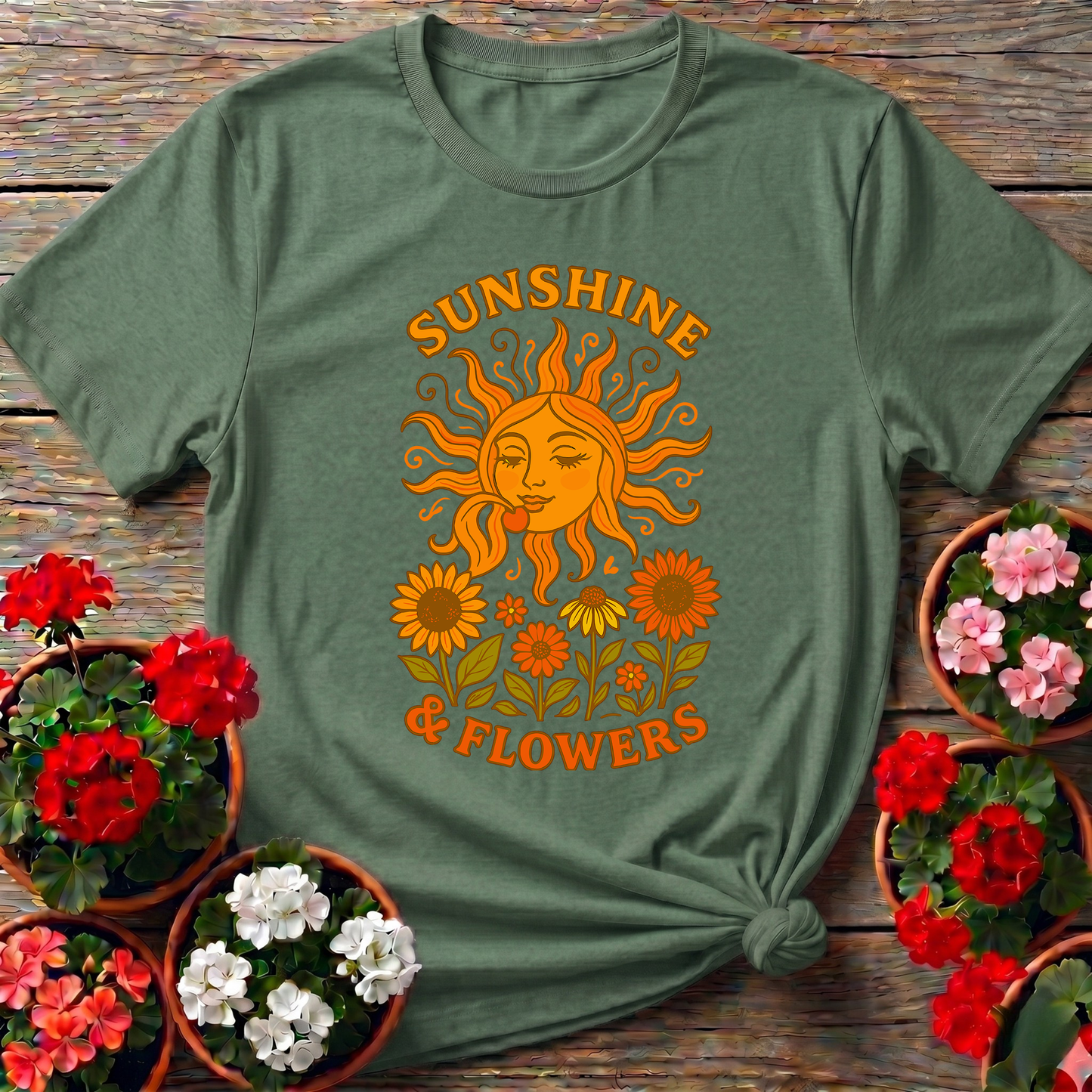 Sunshine & Flowers Retro Sun Gardening T-Shirt