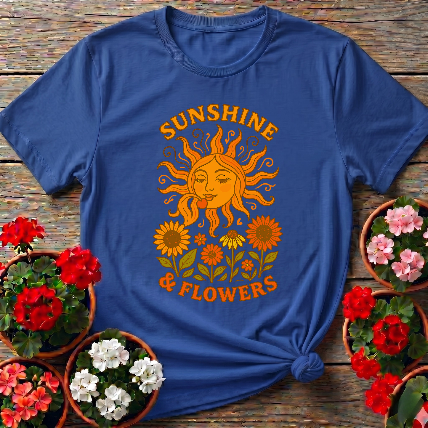 Sunshine & Flowers Retro Sun Gardening T-Shirt