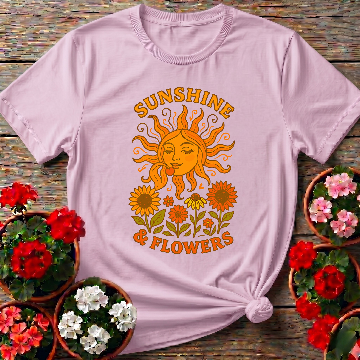 Sunshine & Flowers Retro Sun Gardening T-Shirt