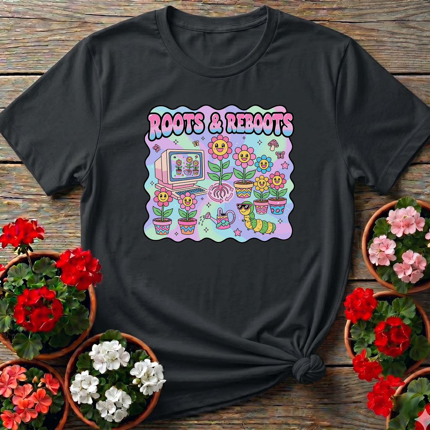 Roots and Reboots Funny Gardening T-Shirt for Plant Lovers