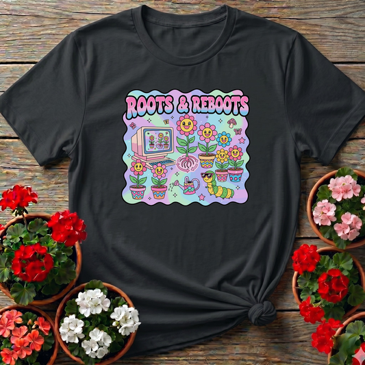 Roots and Reboots Funny Gardening T-Shirt for Plant Lovers