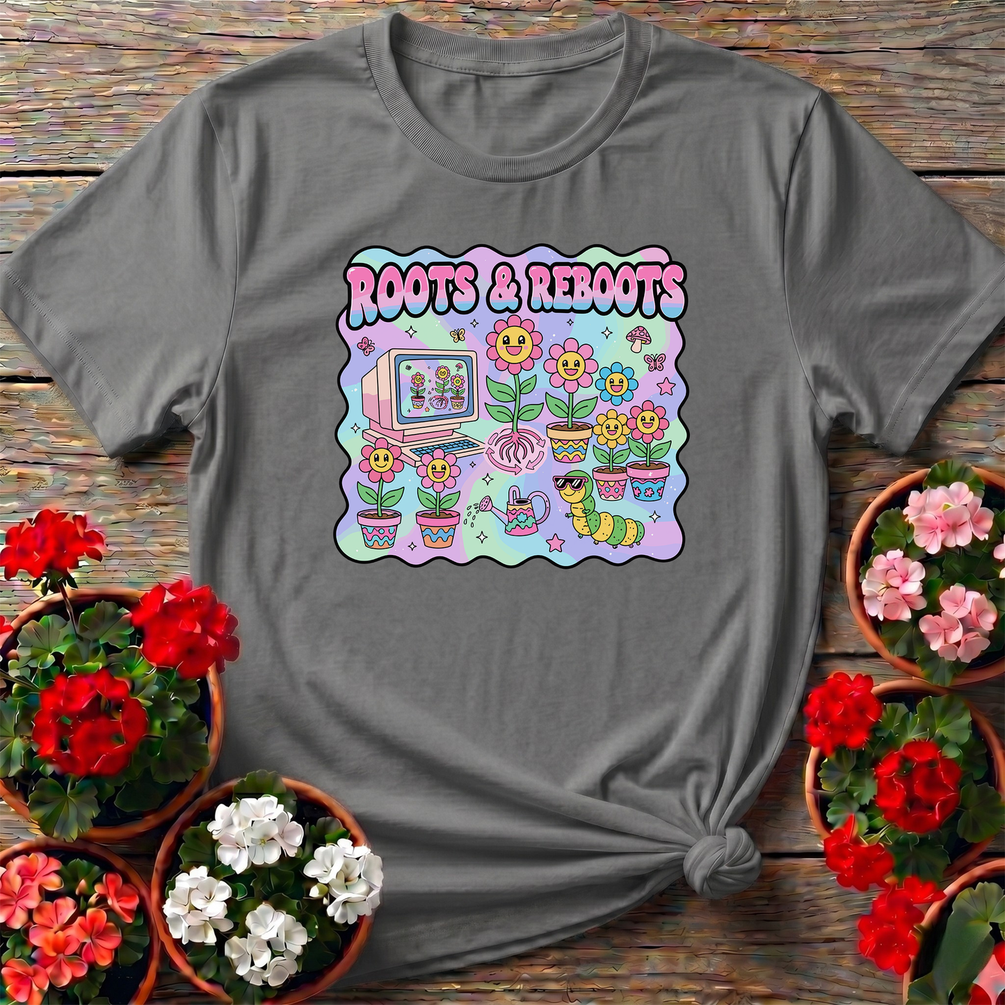 Roots and Reboots Funny Gardening T-Shirt for Plant Lovers