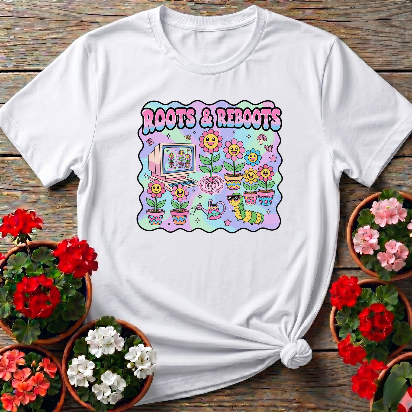Roots and Reboots Funny Gardening T-Shirt for Plant Lovers