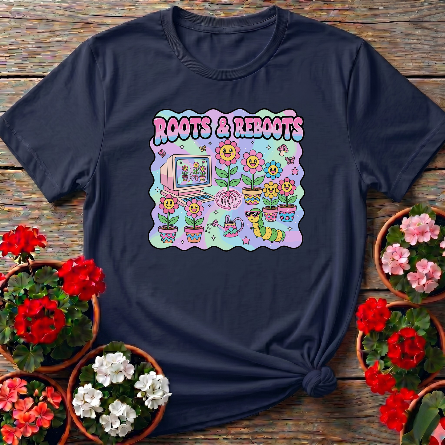Roots and Reboots Funny Gardening T-Shirt for Plant Lovers