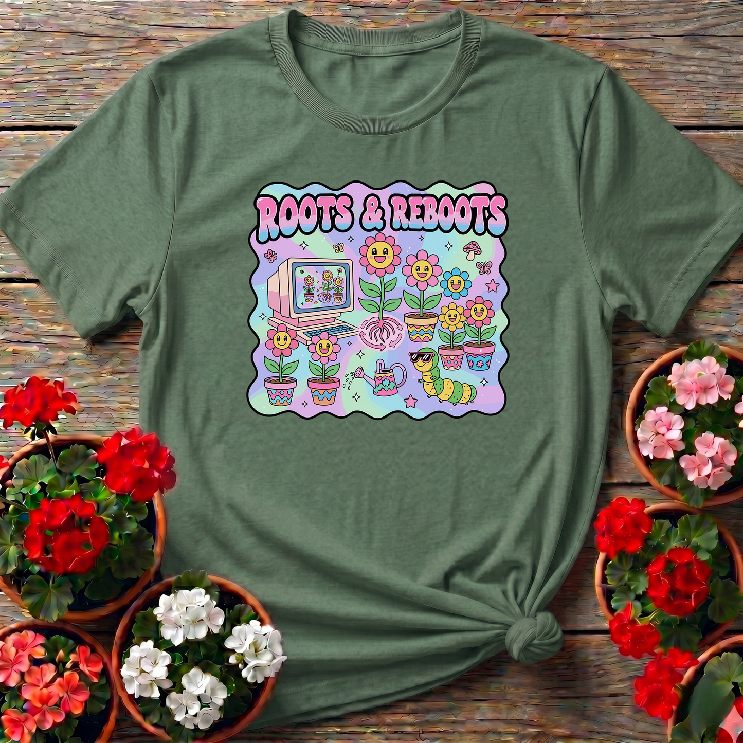 Roots and Reboots Funny Gardening T-Shirt for Plant Lovers
